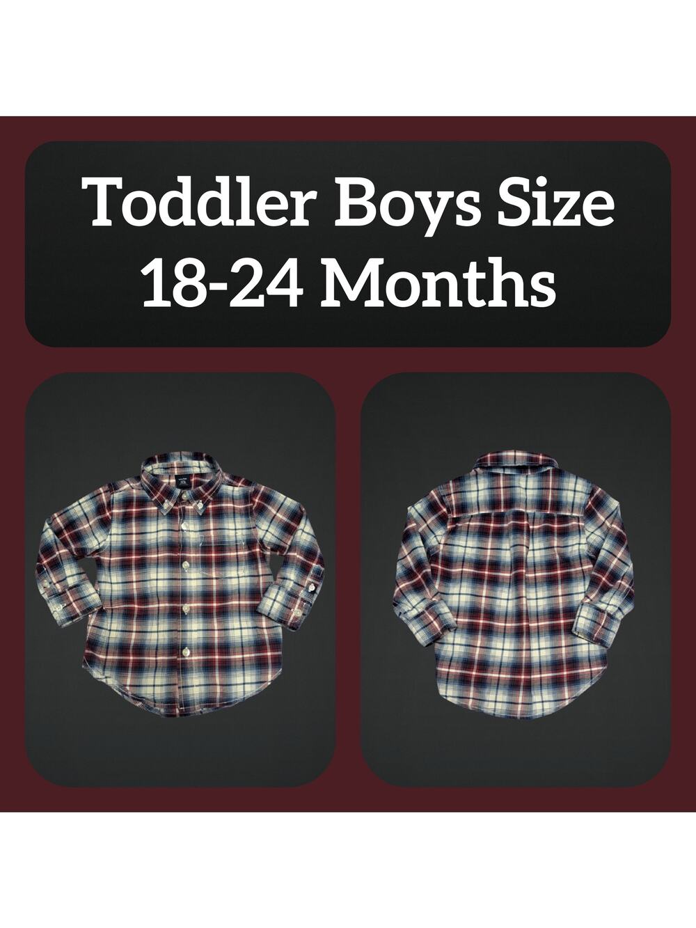 Toddler Boys Plaid Baby Gap Button Down Long Sleeve Shirt Size 18 to 24 Months